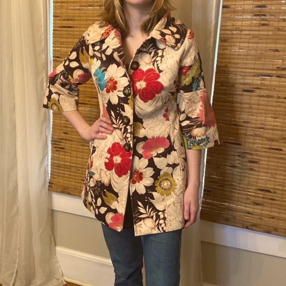 bentley a. velvet floral 3/4 sleeve jacket-medium